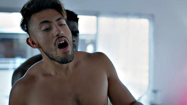 Black jock couple pounding Asian nympho in wild 3some