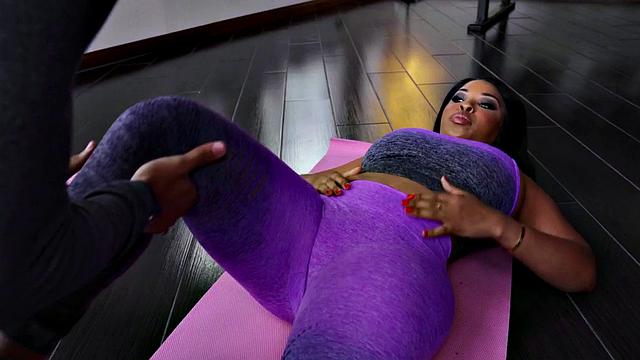 Busty black yoga nympho with big ass fucked in pussy