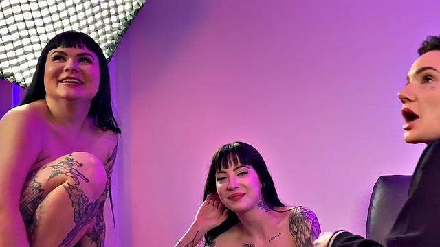 Strapon tattooed queer in underwear fucks 21yo in 3some