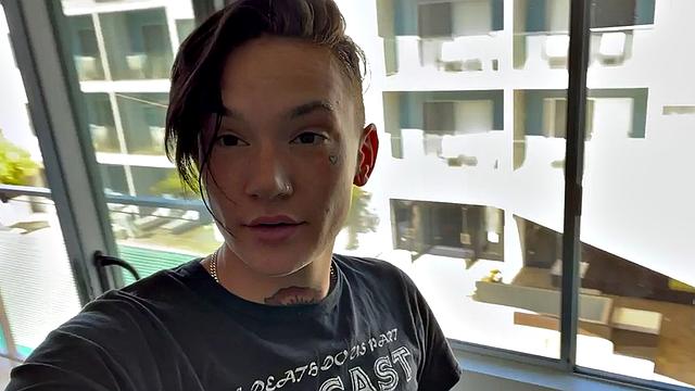 Strapon tattooed queer in underwear fucks 21yo in 3some