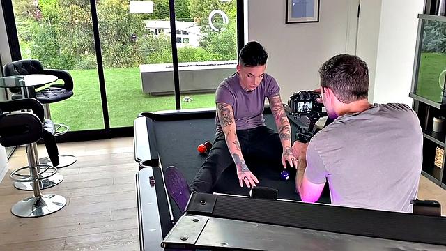 Strapon tattooed queer in underwear fucks 21yo in 3some