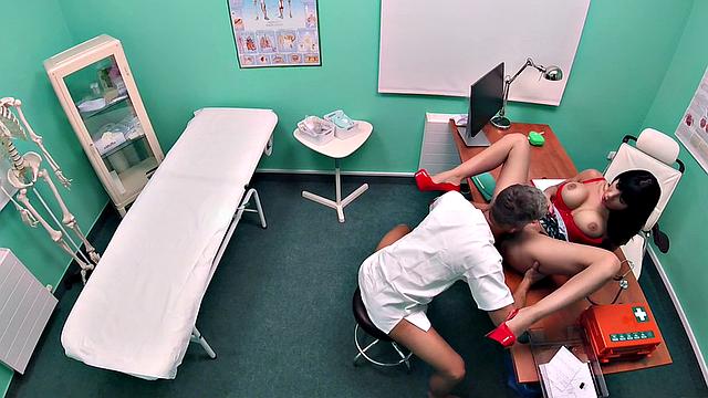 Hot patient in heels gets a kinky treatment in the toilet room