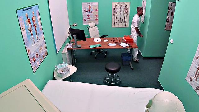 Hot patient in heels gets a kinky treatment in the toilet room