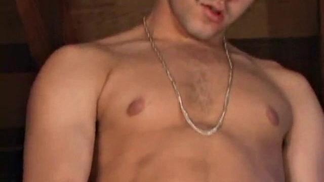 Looking in on TJ Kummings, he decides to get creative, while jacking off. We find the young man jerking off in the garage loft, and after he squeezes and pulls on his cock for a while TJ drops a cum load to the floor.