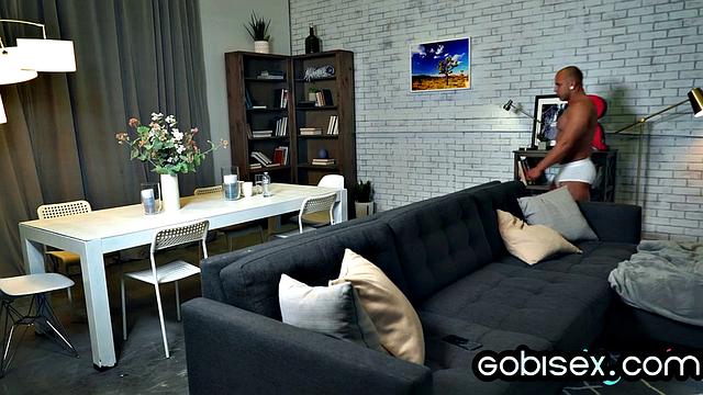 Amateur bisexual trio with buff guys