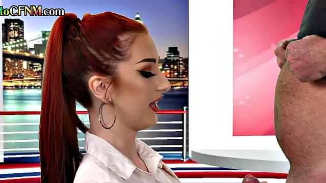 CFNM amateur British tv presenter sucks in live show