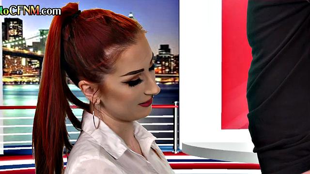 CFNM amateur British tv presenter sucks in live show
