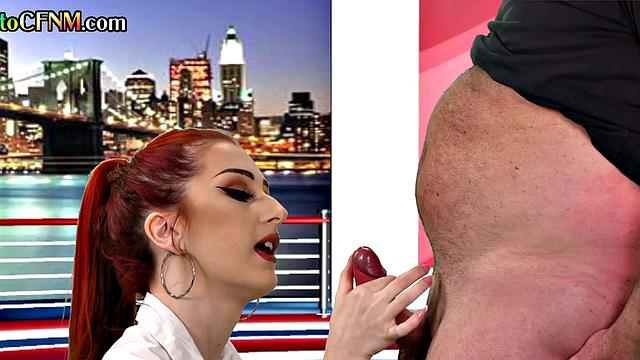 CFNM amateur British tv presenter sucks in live show