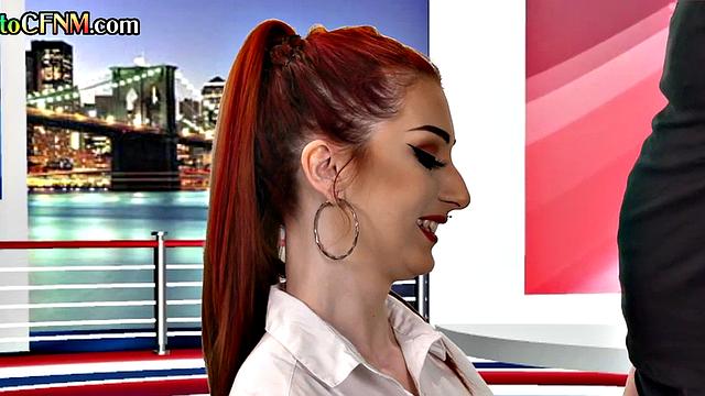 CFNM amateur British tv presenter sucks in live show