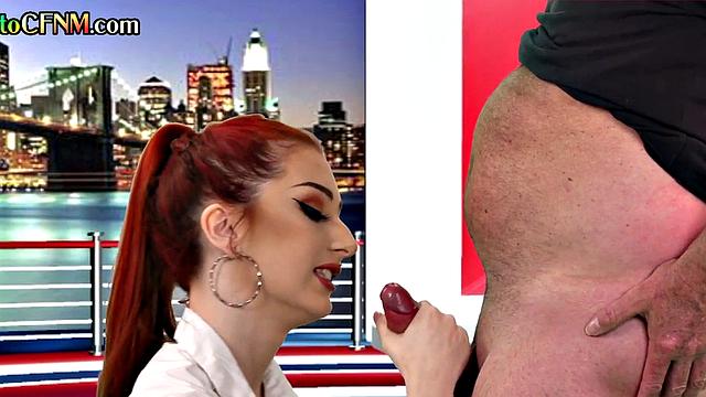 CFNM amateur British tv presenter sucks in live show