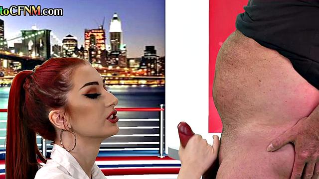 CFNM amateur British tv presenter sucks in live show