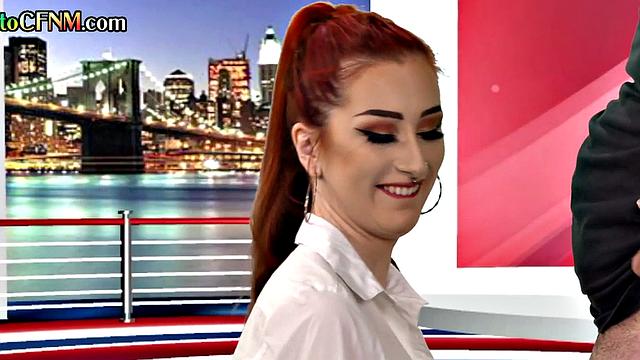 CFNM amateur British tv presenter sucks in live show