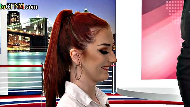 CFNM amateur British tv presenter sucks in live show
