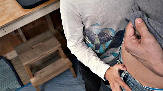 Tiny bottom barebacked in small hole by tall stud