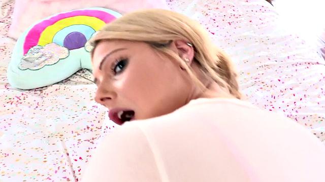 Cute blonde stepteen POV banged after sucking rod