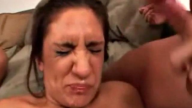 Degraded and pounded brunette threeway whore