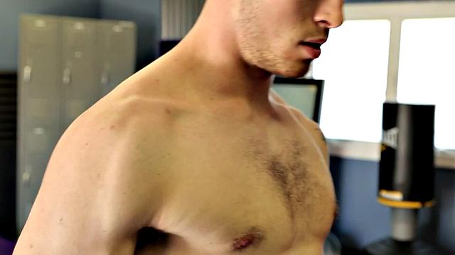 Athletic college amateur toying ass and jerking off