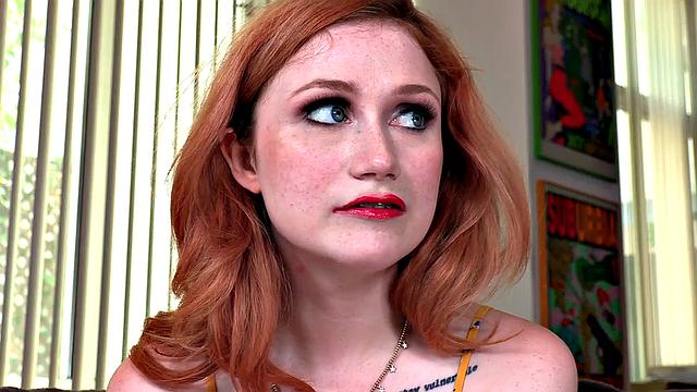 redhead amateur GF with glasses eats cock in real POV