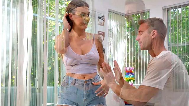 Sexy Kenzie Love bounces her natural boobs while riding that cock