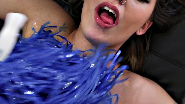 Cheerleader with pierced tits flaunts her curves in a hot POV fuck