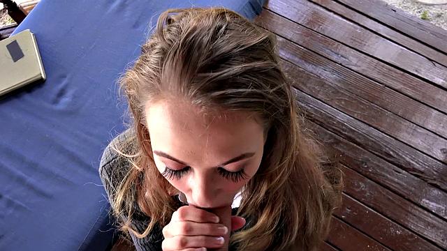 Watch this kinky student with brown hair go wild with ball licking, blowjobs, and doggystyle!