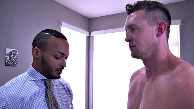 A muscular black dude take a deep hard pounding from his mesmerized BF while his BF gags on his petite frame