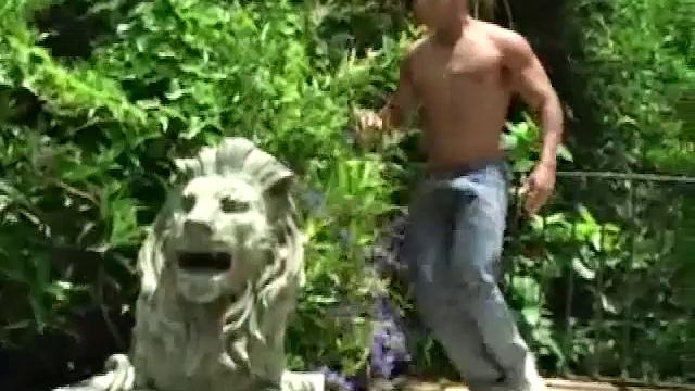 When three young hotties arrive nearby, Ramon Mendez lurks and stares. Muscular Pero Beteino exposes his giant cock and the suck fest begins.