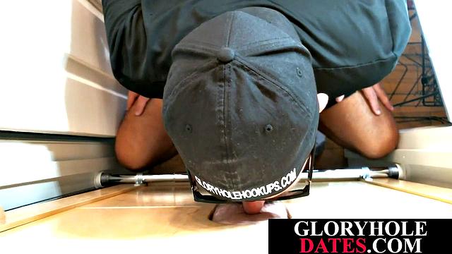 Gray DILF enjoys sucking and tugging gloryhole dick