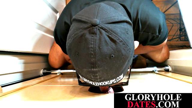 Gray DILF enjoys sucking and tugging gloryhole dick