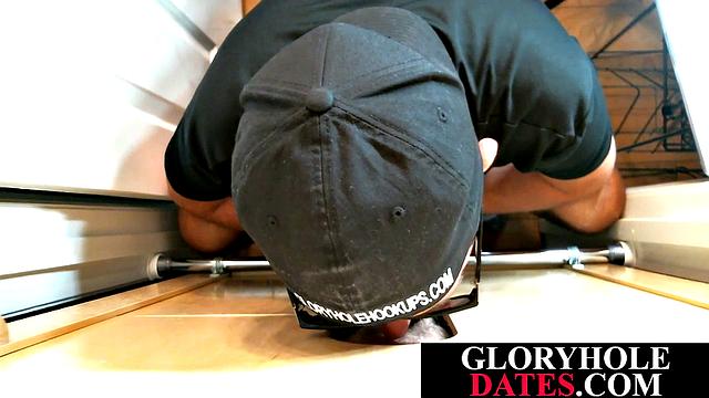 Gray DILF enjoys sucking and tugging gloryhole dick