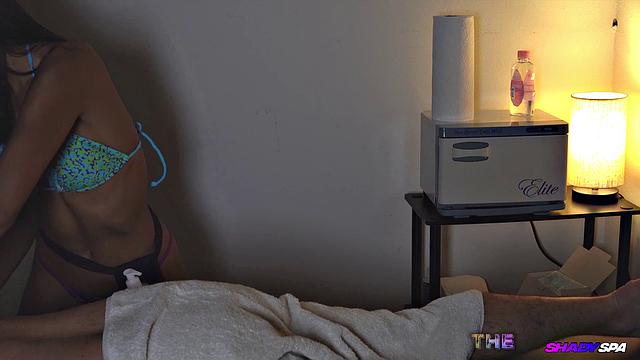 Watch this hot teen with small tits give a good handjob using her favorite lubricant