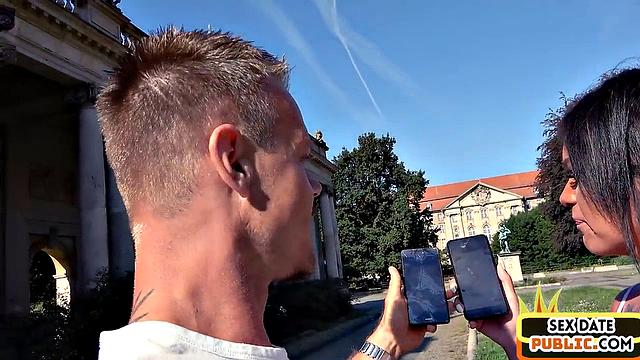 Public inked German MILF fucked outdoor on sex date