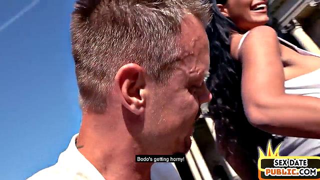 Public inked German MILF fucked outdoor on sex date