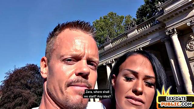 Public inked German MILF fucked outdoor on sex date