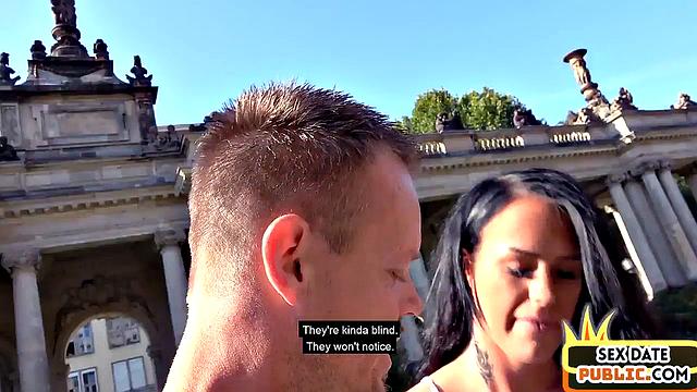 Public inked German MILF fucked outdoor on sex date
