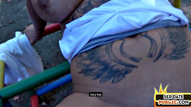 Public inked German MILF fucked outdoor on sex date