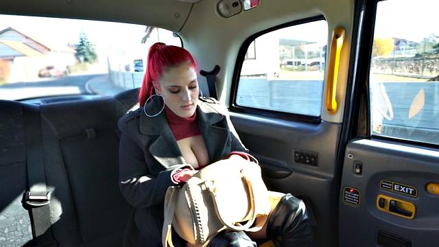 Real cab MILF with big boobs pussyfucked in taxi outdoor