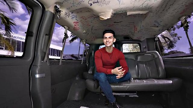 Pulled straight amateur cums in mouth in outdoor van