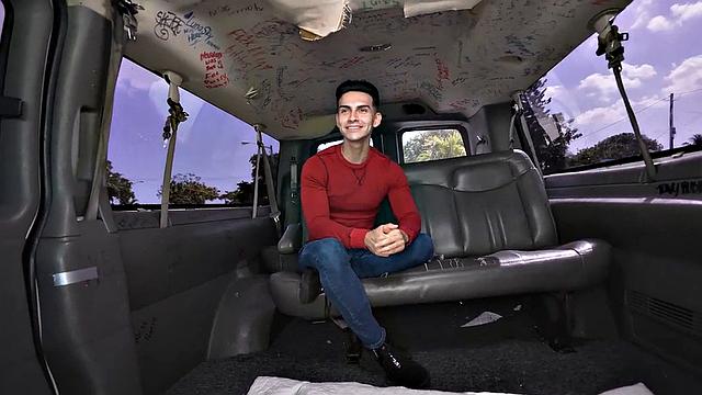 Pulled straight amateur cums in mouth in outdoor van