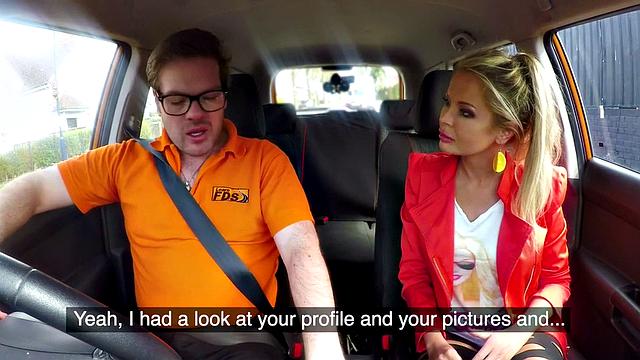 Busty euro rides instructor on backseat