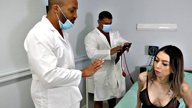 Hot babe in stockings takes on two cocks in a wild threesome after deepthroating