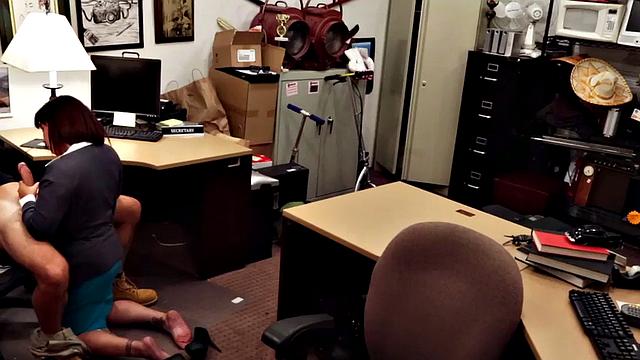 Pawnshop beauty fucked by big white dick in pussy