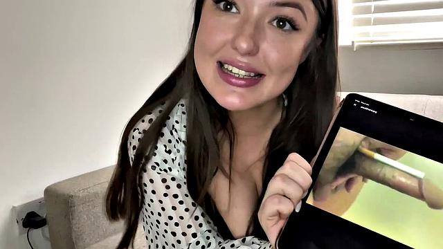 Busty solo babe in lingerie humiliates small dongs