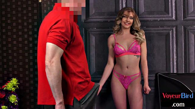 CFNM British voyeur babe teases man who wanks