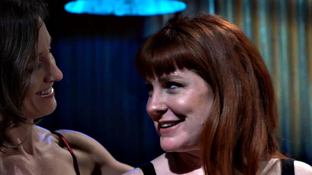 Lez domina pussy torments her bonded sub with Hitachi