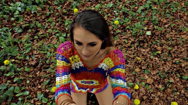 Hippie Hookup's shaved pussy takes a wild pounding in a public park