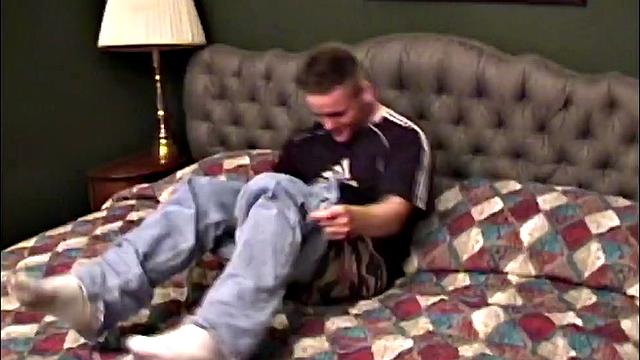 With Jacob naked on the bed, and all boned up, Auntie Bob records a homemade video of him sucking this young man's cock.