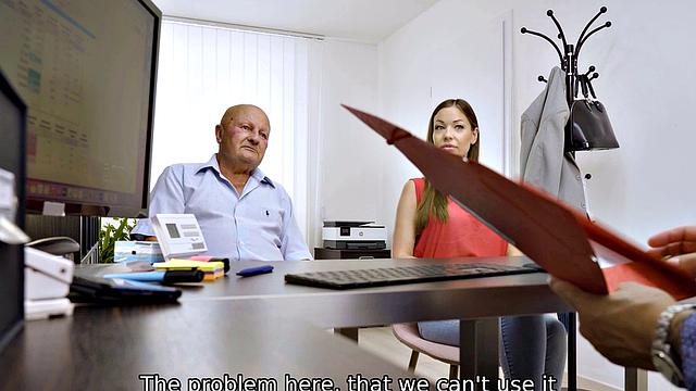 LOAN4K. Sugar daddy cuckolded by his sexy wife in loaner's office