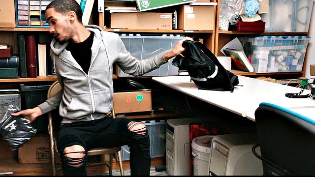 Naughty Zac bends over for Jace the security guard and pays for his sticky mistake