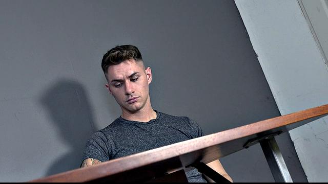 Naughty Zac bends over for Jace the security guard and pays for his sticky mistake
